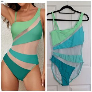B2Prity Size Medium Color Block Mesh Illusion One Piece Swimsuit NWT (A4)
